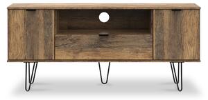 Moreno Rustic Oak 2 Door 1 Drawer Wide TV Unit with Black Hairpin Legs | Roseland Furniture