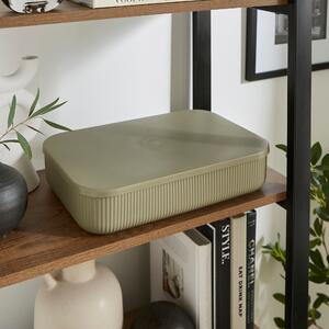 Ribbed Storage Box with Lid 6.8L Olive