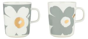 Marimekko Unikko 60th anniversary mug 25 cl 2-pack White-light grey-gold