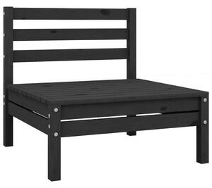 Garden Middle Sofa Black Solid Wood Pine