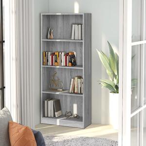 4-Tier Book Cabinet Grey Sonoma 60x24x142 cm Engineered Wood