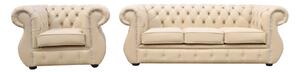 Chesterfield Original 3+1 Seater Sofa Suite Shelly Stone Leather In Kimberley Style