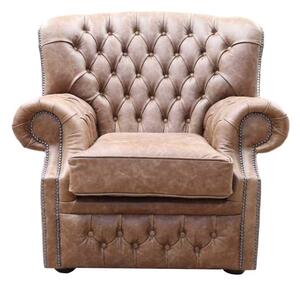 Chesterfield Handmade Armchair Cracked Wax Tan Leather In Monks Style