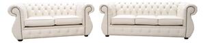 Chesterfield Original 3+2 Seater Sofa Suite Shelly Almond Leather In Kimberley Style