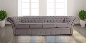 Chesterfield 4 Seater Sofa Settee Pimlico Mist Grey Fabric In Balmoral Style