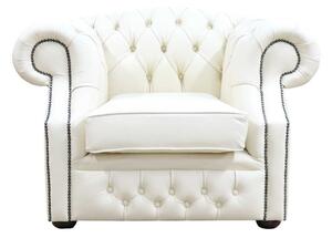 Chesterfield Club Chair Cottonseed Cream Real Leather In Buckingham Style