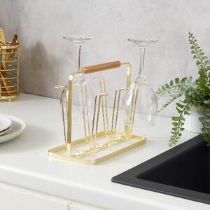 Gold and Bamboo Wine Glasses Rack Gold