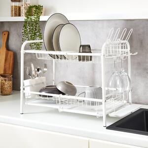 2 Tier Extendable Dish Drainer White White