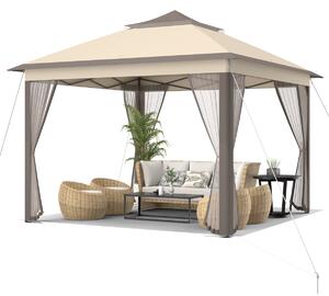 Costway 3.3M X 3.3M Height Adjustable Pop up Gazebo with Carry Bag-Coffee