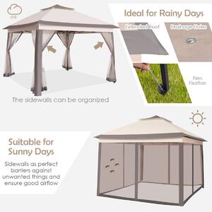 Costway 3.3M X 3.3M Height Adjustable Pop up Gazebo with Carry Bag-Beige
