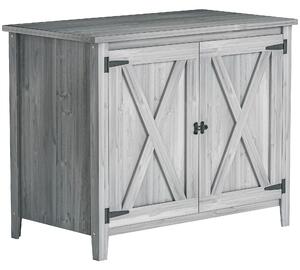 Outsunny Wooden Garden Shed, Outdoor Fir Wood Storage Shed with Shelf and Double Doors, Light Grey