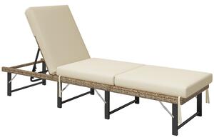 Outsunny Single Folding Rattan Sun Lounger, with Cushion - Grey