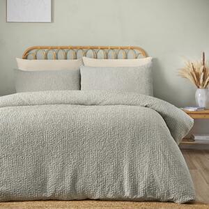 Catherine Lansfield Crinkle Seersucker Duvet Cover Bedding Set Green