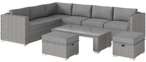 Outsunny 8-Seater PE Rattan Garden Corner Sofa Set Outdoor Wicker Conservatory Furniture Coffee Table Footstool, Grey Aosom UK