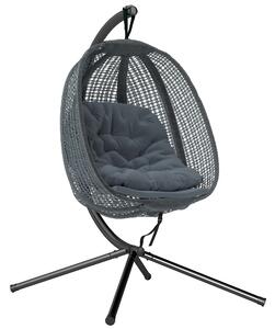 Outsunny Outdoor Swing Chair w/ Thick Padded Cushion, Patio Hanging Chair w/ Metal Stand, Foldable Basket, Cup Holder, Dark Grey
