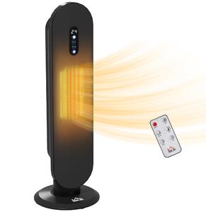 HOMCOM Ceramic Space Heater, Indoor Tower Heater with 2 Heat, Oscillation, Timer, Tip-Over & Overheating Protection, 1200W/2000W, Black Aosom UK
