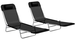 Outsunny Set of Two Steel Frame Sun Loungers, with Reclining Backs - Black