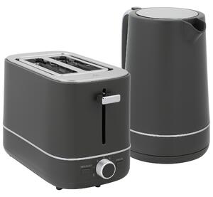 HOMCOM Kettle and Toaster Set, 1.7L 3000W Fast Boil Kettle & 2 Slice Toaster Kitchen Set with 6 Level Browning Controls, Defrost, Reheat, Grey