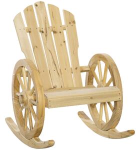 Outsunny Wooden Adirondack Rocking Chair Reclining Armchair Outdoor Garden Furniture Patio Porch Rocker - Natural