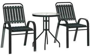 Outsunny 3 Pieces Patio Bistro Set with Stackable Chairs, Tempered Glass Table, for Outdoor, Balcony, Patio, Garden Charcoal Grey