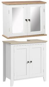 Kleankin Bathroom Furniture Set, Mirror Cabinet Wall Mounted with Adjustable Shelf, Bathroom Sink Cabinet, White and Wood Grain Aosom UK