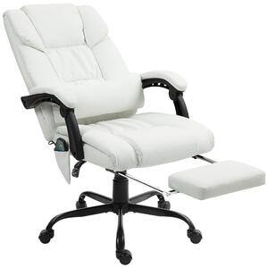 Vinsetto 6-Point Massage Office Chair, PU Leather Desk Chair with Adjustable Height and Footrest for Home Office, White Aosom UK