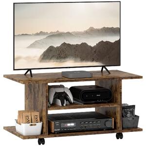 HOMCOM Modern TV Cabinet Stand Storage Shelves Table Mobile Bedroom Furniture Bookshelf Bookcase Rustic Brown Aosom UK