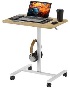 HOMCOM Height Adjustable Standing Desk, Pneumatic Sit Stand Desk for Laptop, Mobile Overbed Table with Wheels, Natural Wood Finish Aosom UK