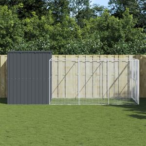Dog House with Run Anthracite 214x457x181 cm Galvanised Steel