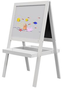 AIYAPLAY Double-Sided Kids Easel, Art Easel for Toddlers, 2-in-1 Kids Whiteboard Blackboard with Storage Shelf for Ages 18-48 Months - White