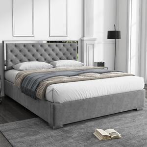 Lift-Up Double Bed Frame with Hydraulic Storage, Upholstered Ottoman Bed with Headboard, Stainless Steel Feet, for Bedroom, 135x190 cm, Grey Aosom.UK