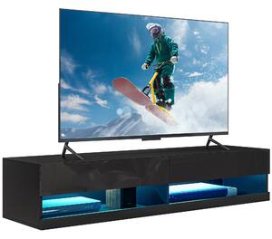 HOMCOM Floating TV Unit Wall Mounted TV Cabinet, High Gloss Media Wall Unit with LED Lights, Storages Shelves for Living Entertainment Room, Black