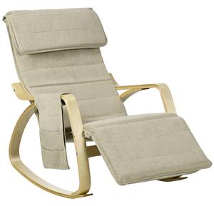 HOMCOM Rocking Lounge Chair Recliner Relaxation Lounging Relaxing Seat with Adjustable Footrest, Side Pocket and Pillow, Cream White