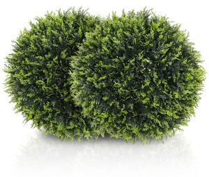 HOMCOM Set of 2 Artificial Plant Topiary Balls, UV-protected Fake Decorative Plants, Faux Plants for Home Indoor Outdoor Decor, 45cm, Green