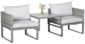 Outsunny 2 Seater Rattan Wicker Adjustable Sofa and Coffee Table Set Outdoor Garden Patio Furniture Lounge Conversation Seat Grey