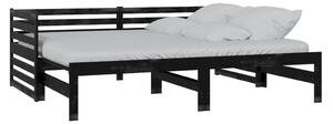 Pull-out Day Bed Black Solid Pinewood 2x(90x200) cm