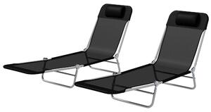 Outsunny Set of Two Steel Frame Sun Loungers, with Reclining Backs - Black