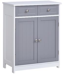 Kleankin Bathroom Cabinet: Freestanding Unit with 2 Drawers, Adjustable Shelf & Metal Handles, 75x60cm, Grey & White