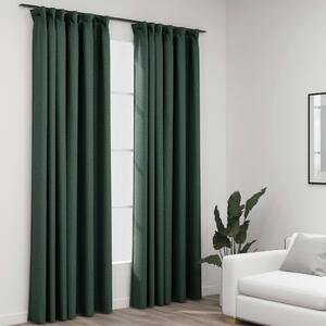 Linen-Look Blackout Curtains with Hooks 2 pcs Green 140x245 cm