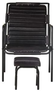 Relaxing Armchair with a Footrest Black Real Leather