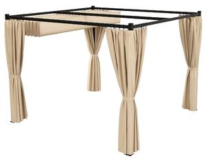 Outsunny Retractable Pergola with Curtains, 3 x 3m, Garden Gazebo Shelter Ideal for Grill, Patio, Deck, Outdoor Use, Beige