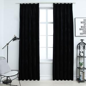 Blackout Curtains 2 pcs with Hooks Velvet Black 140x225 cm