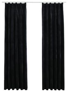 Blackout Curtains 2 pcs with Hooks Velvet Black 140x225 cm