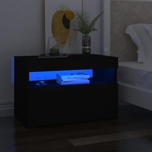 Bedside Cabinet & LED Lights Black 60x35x40 cm Engineered Wood