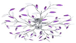 Ceiling Lamp with Acrylic Crystal Leaf Arms for 5 E14 Bulbs Purple