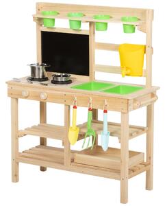 AIYAPLAY Kids Mud Kitchen, Outdoor Wooden Play Kitchen with Kitchenware & Garden Tools, Pretend Play Outdoor Toys, Natural