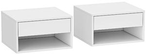 HOMCOM Set of Two Floating Bedside Tables - White