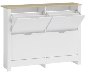 HOMCOM Slim Shoe Cabinet, Narrow Shoe Cupboard with 4 Flip Drawers, Adjustable Shelves for 16 Pairs of Shoes, White