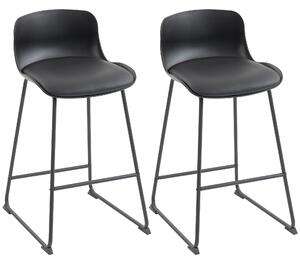 HOMCOM Modern Bar Stools Set of 2, PU Leather Barstools, Counter Height Kitchen Chairs for Breakfast Bars, Dining Room, Black