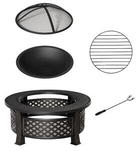 Outsunny Outdoor Fire Pit, Firepit with Grill Net, Mesh Lid, Poker, for Camping, Bonfire, Picnic, Bronze Tone